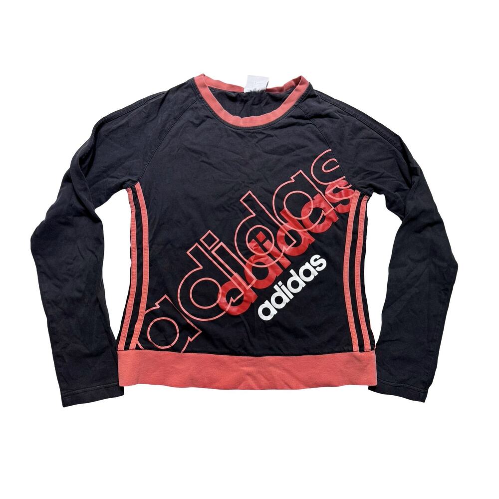 Y2K Adidas Black/Coral Logo Long Sleeve Size Medium